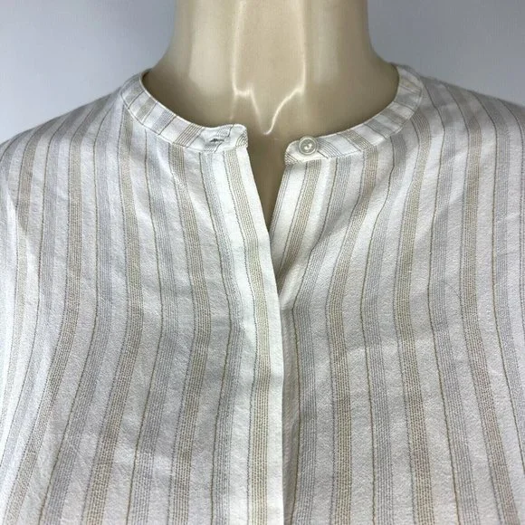 Theory Easy Shirt Size Small Corded Texture Ivory Multi Striped Cuffs Career Top - Picture 6 of 13